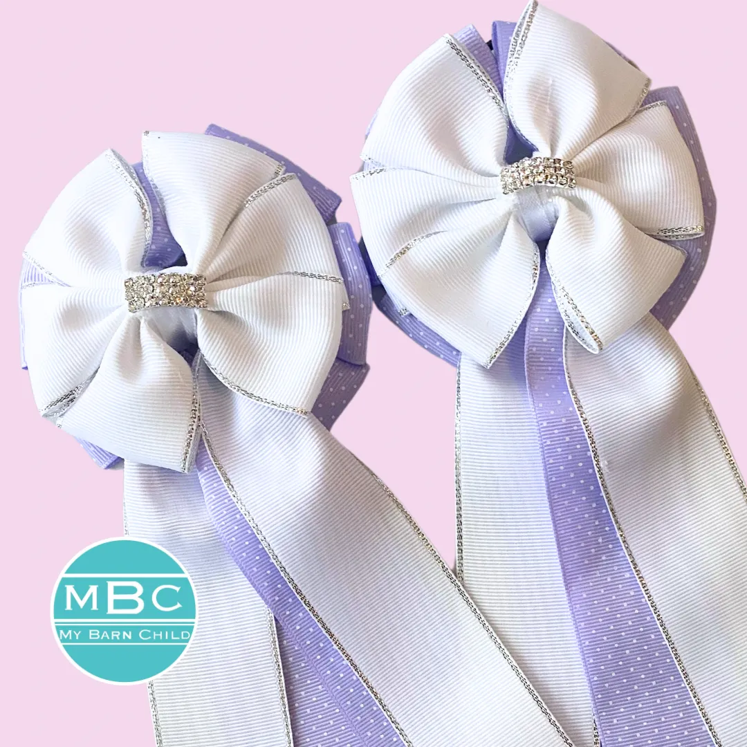 Show Bows: White on Lavender Swiss Dot