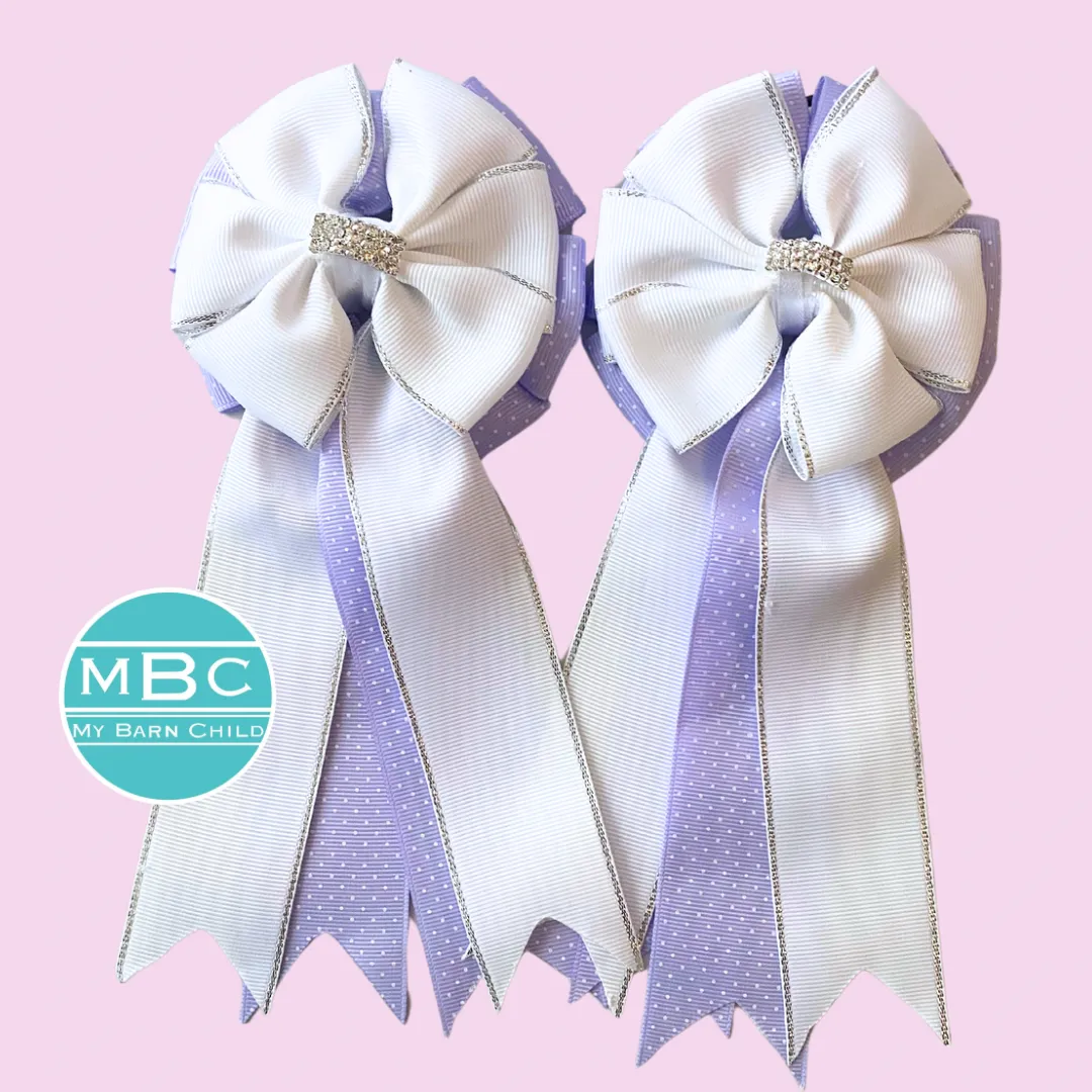 Show Bows: White on Lavender Swiss Dot