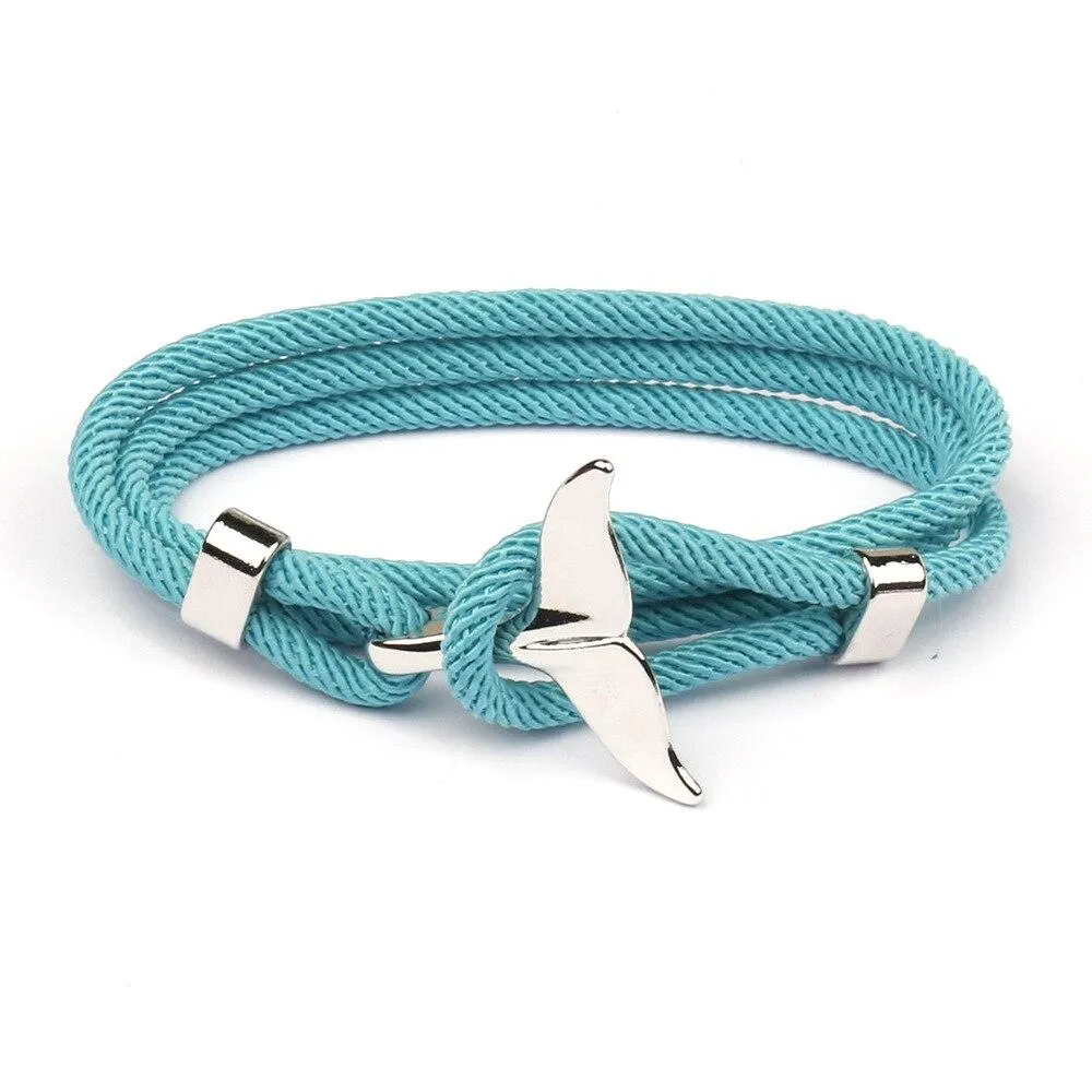 Silver Whale Tail Rope Bracelet