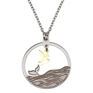 Sterling Silver 925 Two Toned Whale Tail and Bird Pendant Necklace