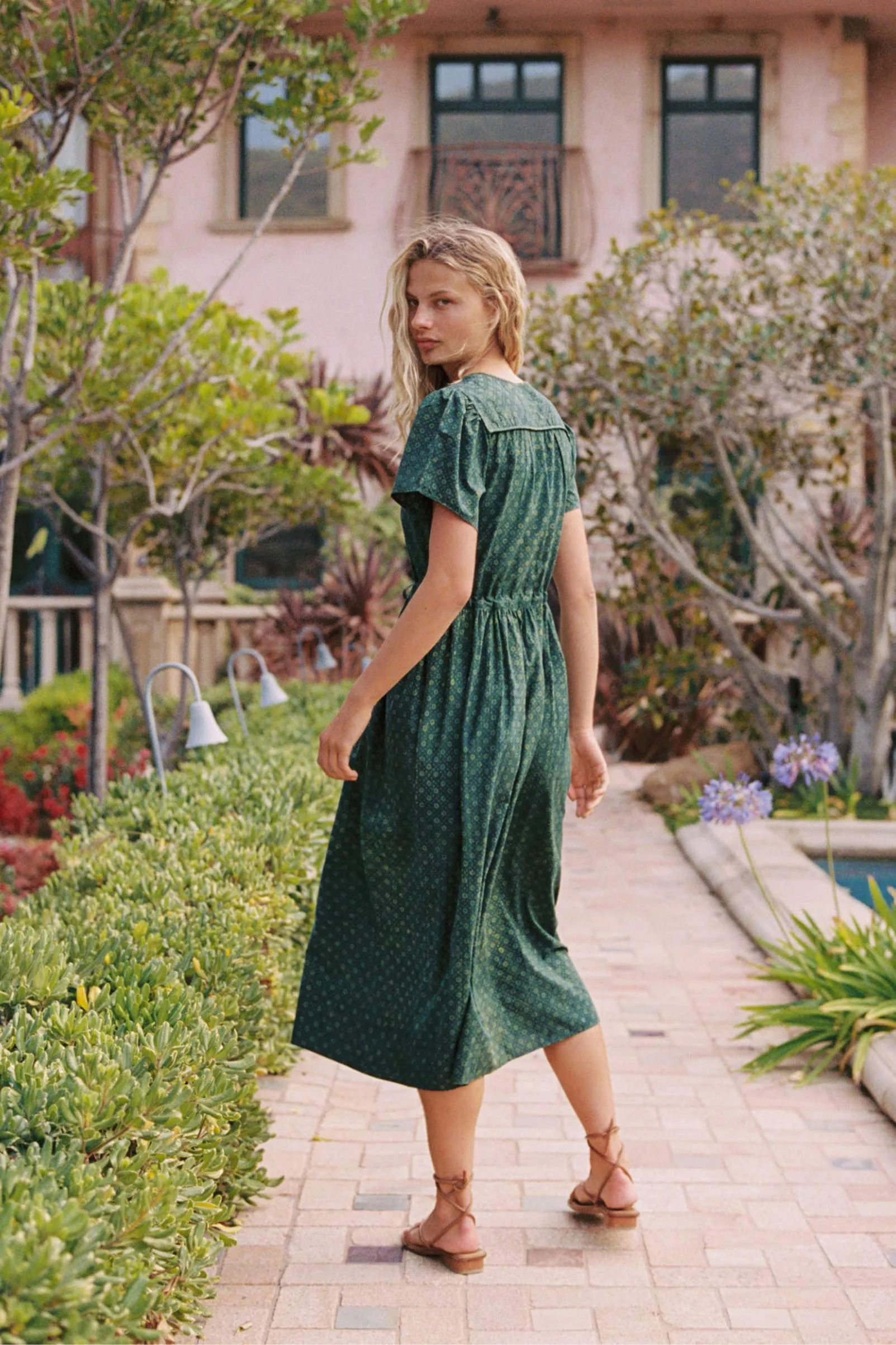 The Dawn Dress | Green Petunia Dot