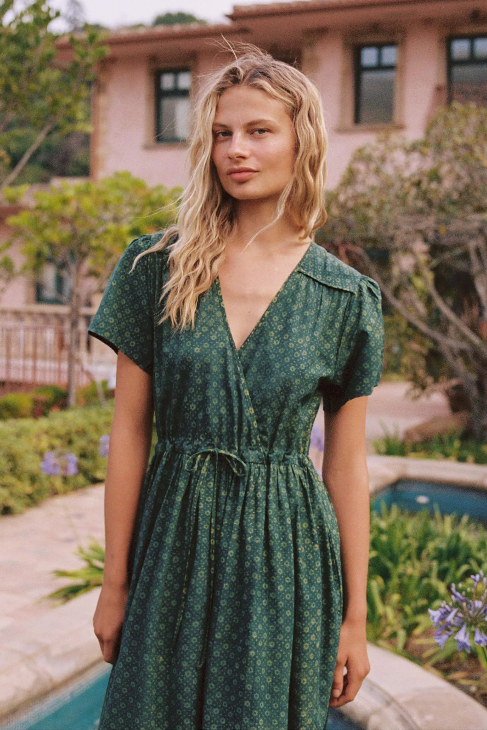 The Dawn Dress | Green Petunia Dot